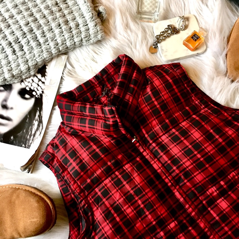 {Charter Club} Red & Black checkered puffer vest.